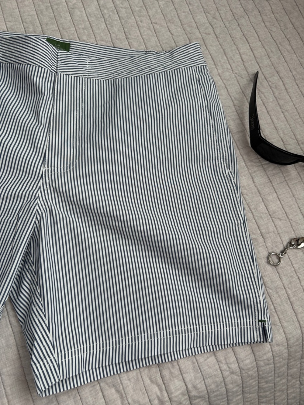 Sid mashburn Zip-Front Mid-Length Swim Short Blue/White Seersucker 34” men’s - Picture 3 of 16